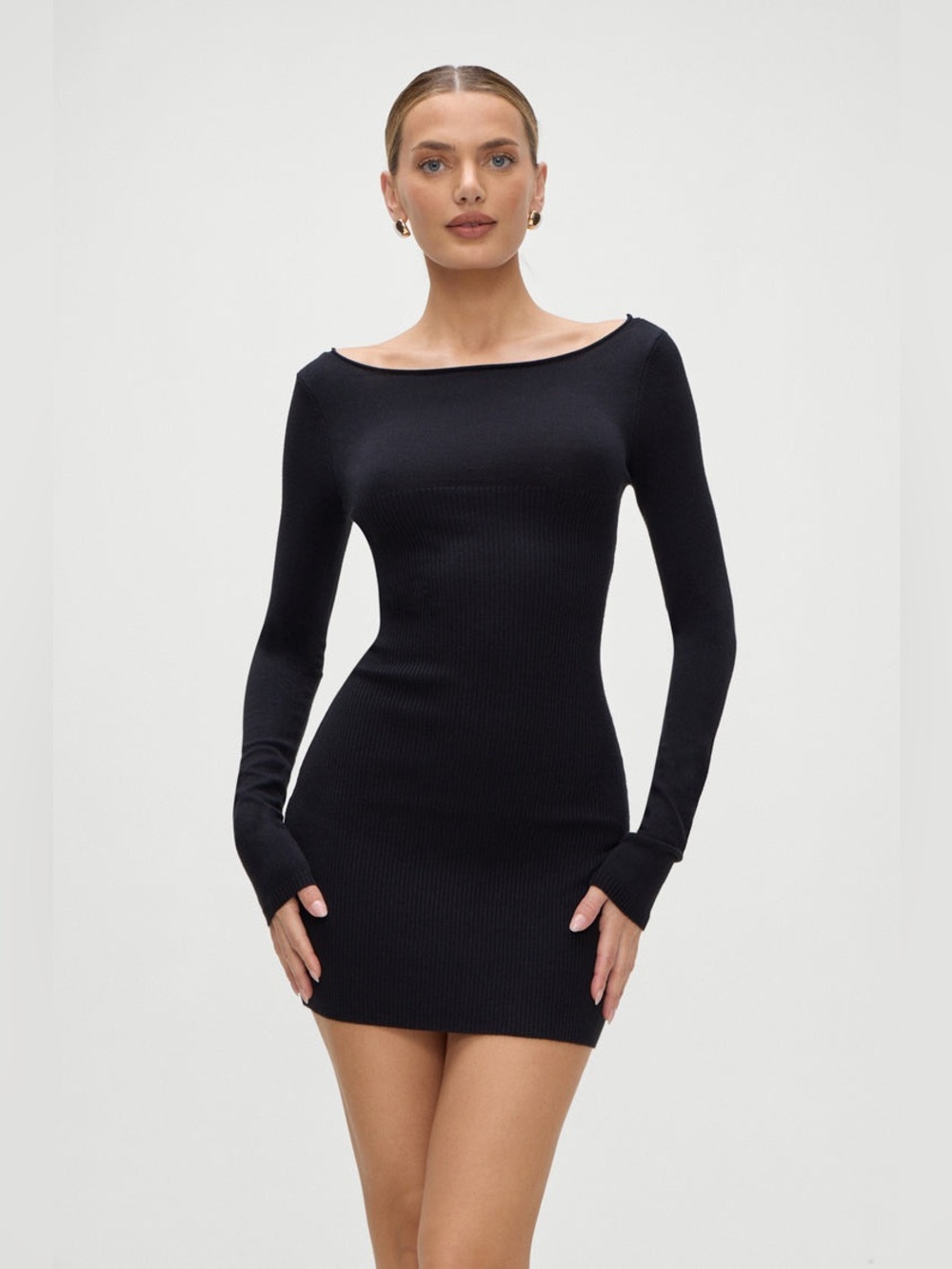 New! Frankie‘s Bikinis Luca Knit Mini Dress Black 57308